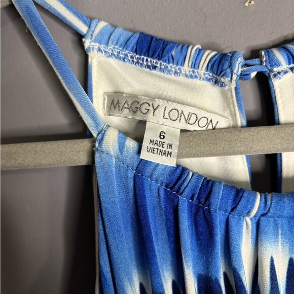 Maggy London Blue and Gray Sleeveless Halter Dress With Pockets Size 6 - Picture 4 of 6